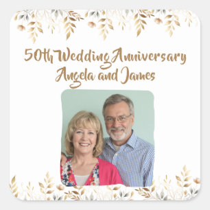 Adesivo Quadrado Celebração de Aniversário de 50 anos de Casamento