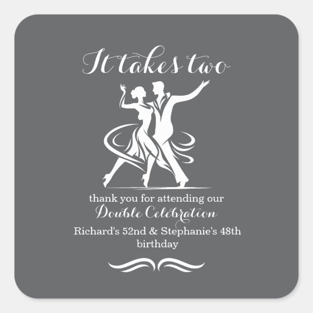 Adesivo Quadrado Celebração de Aniversário do Casal Dançante Elegan (Frente)