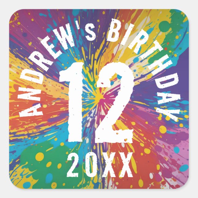 Adesivo Quadrado Celebração de aniversário do legal Rainbow Blast P (Frente)