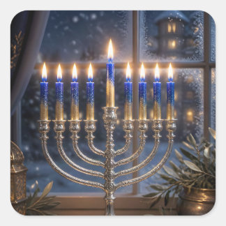 Adesivo Quadrado Celebração de Hanukkah à Luz de Velas