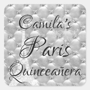 Adesivo Quadrado Celebração de prata de Paris Quinceañera