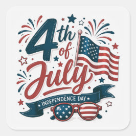 Adesivo Quadrado Celebração do Dia 4 de Julho