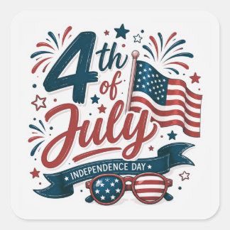 Adesivo Quadrado Celebração do Dia 4 de Julho