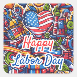 Adesivo Quadrado Celebração do Dia do Trabalho Festivo