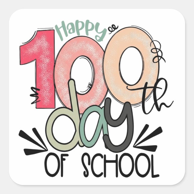 Adesivo Quadrado celebração dos 100 dias de escola (Frente)
