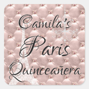 Adesivo Quadrado Celebração Dourado de Paris Quinceañera do rosa