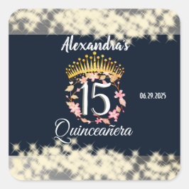Adesivo Quadrado Celebração Elegante de Quinceanera marinho Silver
