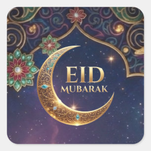 Adesivo Quadrado Celebração islâmica Eid Al-Adha Dourado e azul mar