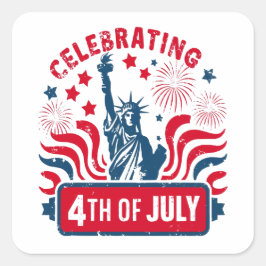 Adesivo Quadrado Celebrar 4 de julho com a Estátua da Arte da Liber