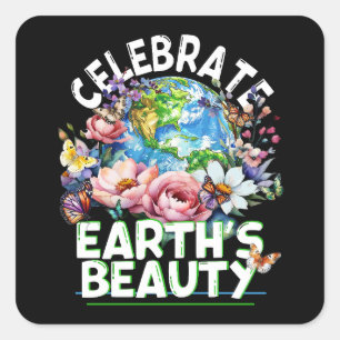 Adesivo Quadrado Celebrar a Beleza da Terra, Planeta Terra Floral