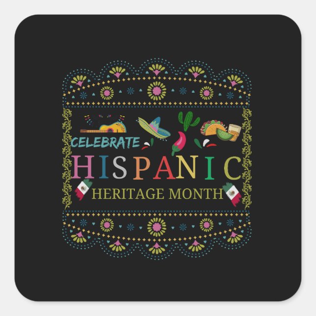 Adesivo Quadrado Celebrar a Design do Mês do Patrimônio Hispânico (Frente)