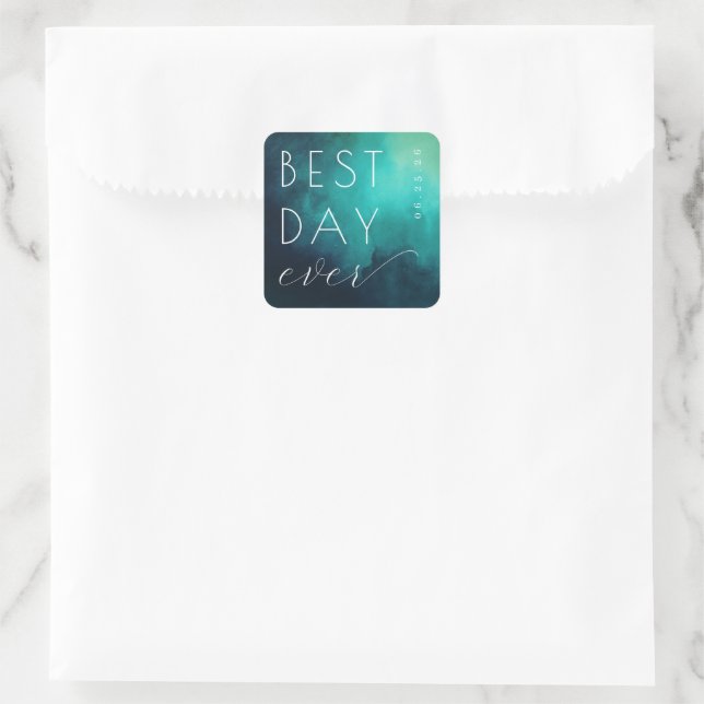 Adesivo Quadrado Celebratory Teal Watercolor Wedding Sticker (Bolsa)