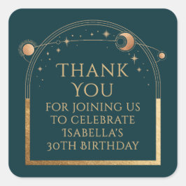 Adesivo Quadrado Celestial Aniversário Verde Dourado Obrigado
