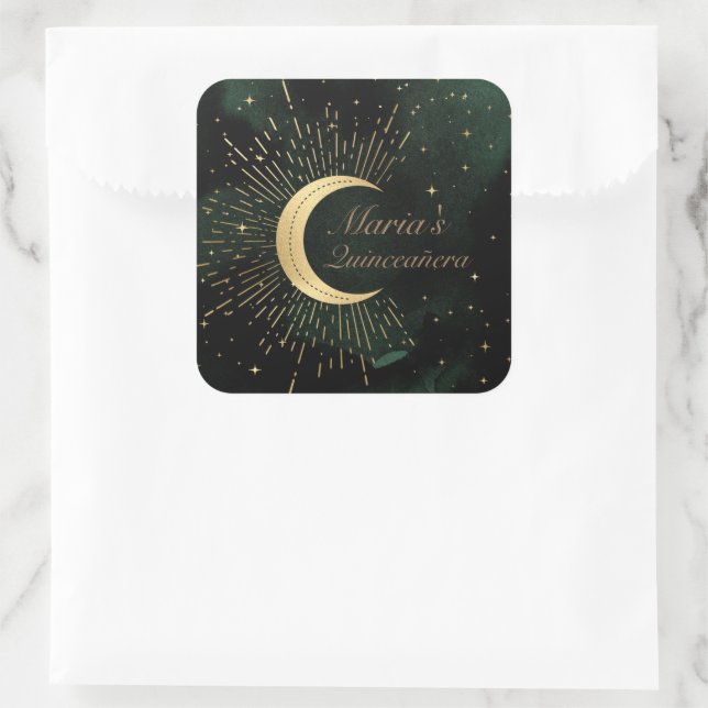Adesivo Quadrado Celestial Emerald Dourada Moon Quinceañera (Bolsa)