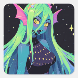 Adesivo Quadrado Celestial Neon Mermaid - Kawaii Siren Sósmico Vibe