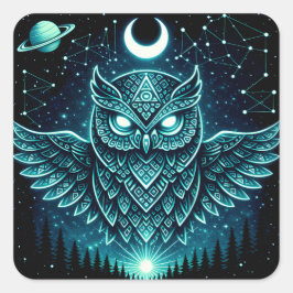 Adesivo Quadrado Celestial Owl – Cosmic Wisdom Wildlife Galaxy