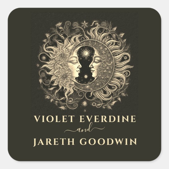 Adesivo Quadrado Celestial Sun Moon Wedding (Frente)