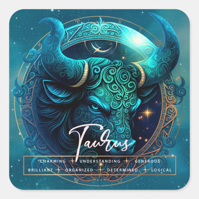 Adesivo Quadrado Celestial Taurus Bull Fantasy Ereal Star Zodiac (Frente)