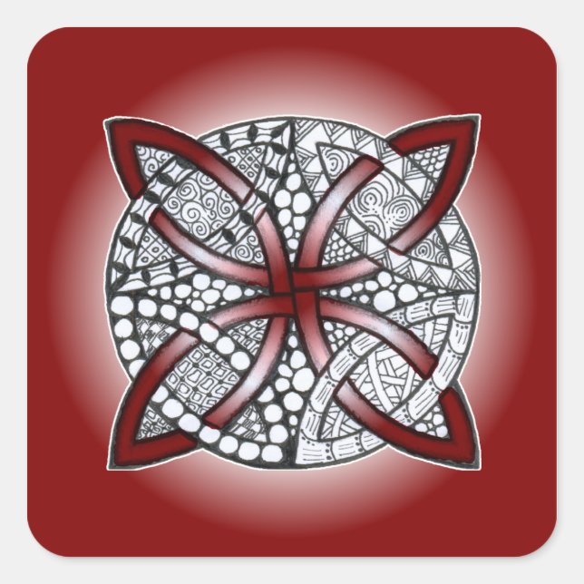Adesivo Quadrado Celtic Knot Doodle Maroon Red (Frente)