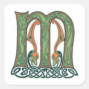 Adesivo Quadrado Celtic Knot - Letra M, Design irlandês