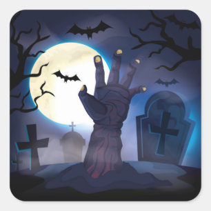 Adesivo Quadrado Cemitério de Halloween Assombrado