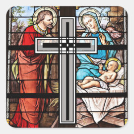 Adesivo Quadrado Cena da igreja de vitrine de Jesus Stickers