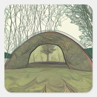Adesivo Quadrado Cena de acampamento calma e pacífica 