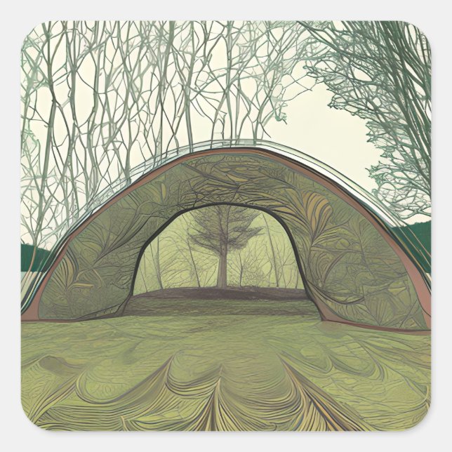 Adesivo Quadrado Cena de acampamento calma e pacífica  (Frente)
