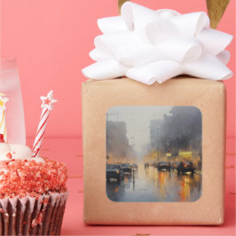 Adesivo Quadrado Cena de Chuva da Noite Urbana