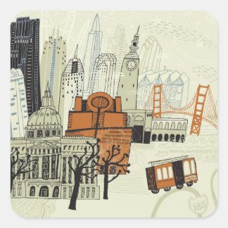 Adesivo Quadrado Cena de Doodle San Francisco