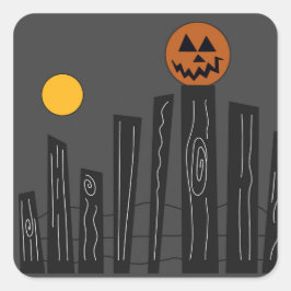 Adesivo Quadrado Cena de Halloween com abóbora, corvo e lua