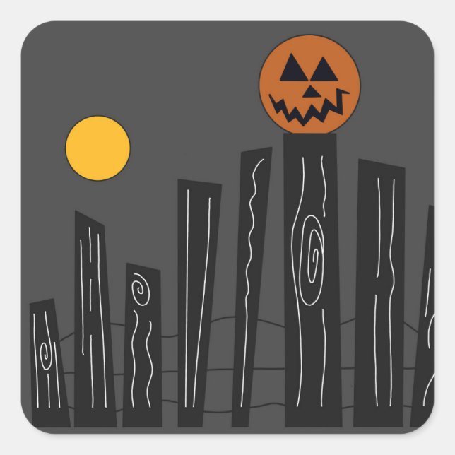 Adesivo Quadrado Cena de Halloween com abóbora, corvo e lua (Frente)