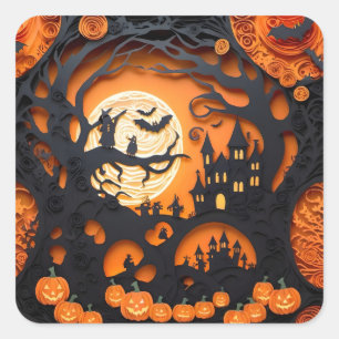 Adesivo Quadrado Cena de Halloween de Papercut
