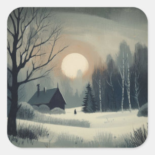 Adesivo Quadrado Cena de inverno com neve em estilo vertical ou inv