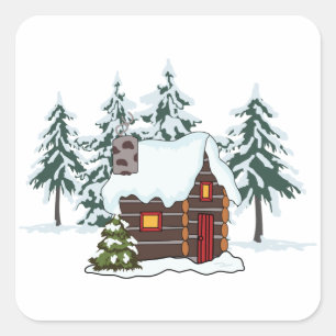 Adesivo Quadrado Cena de Snowy Cabin