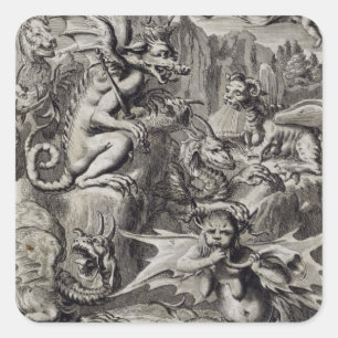 Adesivo Quadrado Cena do inferno, ilustração da peça 3 Cha do li