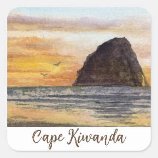 Adesivo Quadrado Cena em aquarela do pôr do sol na costa do Oregon 