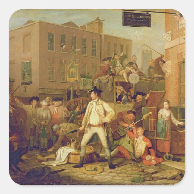 Adesivo Quadrado Cena em Londres Street, 1770 (petróleo na canvas) (Frente)
