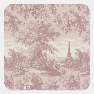 Adesivo Quadrado Cena francesa Elegante de Toile Rosa de Jouy