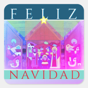 Adesivo Quadrado Cena Natividade "Feliz Navidad"
