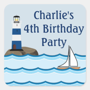 Adesivo Quadrado Cena Náutica com Farol e veleiro