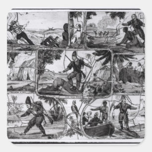 Adesivo Quadrado Cenas de "Robinson Crusoe" por Daniel Defoe