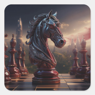 Adesivo Quadrado Cenas de Xadrez de Fantasia - Cavalo