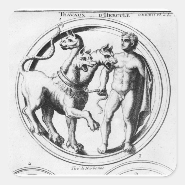 Adesivo Quadrado Cerberus Tamed by Hércules (Frente)