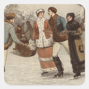 Adesivo Quadrado Cerca de 1899: Gelo-patinadores que apreciam o