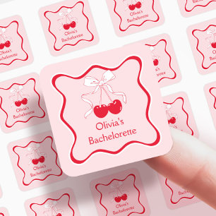 Adesivo Quadrado Cereja de Arco vermelho e rosa ondulado em favor s