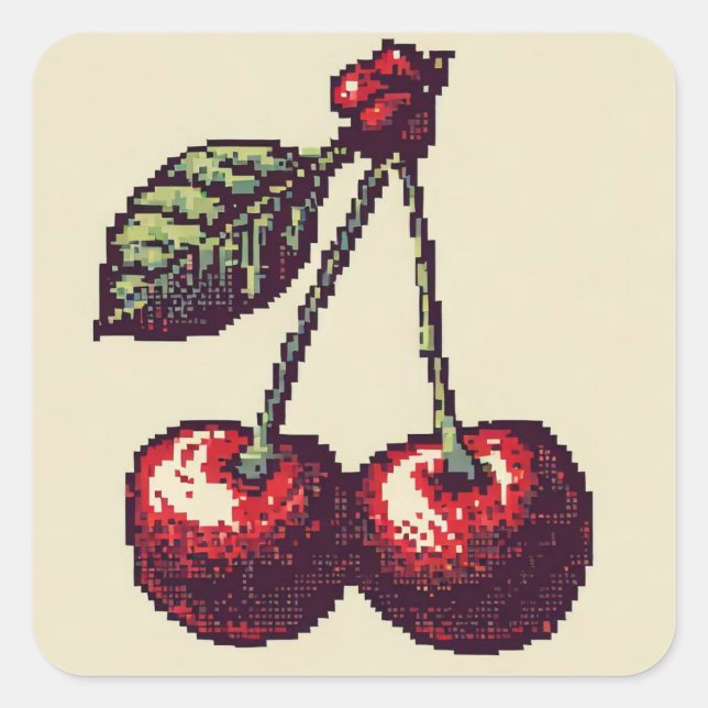 Adesivo Quadrado Cereja Pixels (Frente)