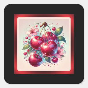 Adesivo Quadrado Cerejas Vermelhas Fofas Cerejas Floral Menina Rosa