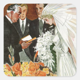Adesivo Quadrado Cerimônia de casamento vintage com noiva e noiva