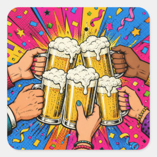 Adesivo Quadrado Cerveja de Aniversário Cheers Pop Art